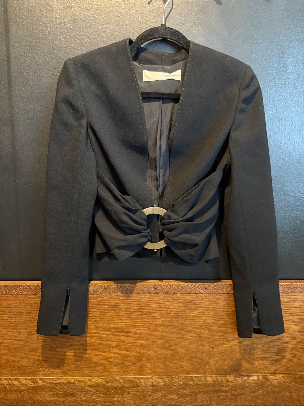 Valentino Black Tailored Twist-Front Blazer with Gold Ring